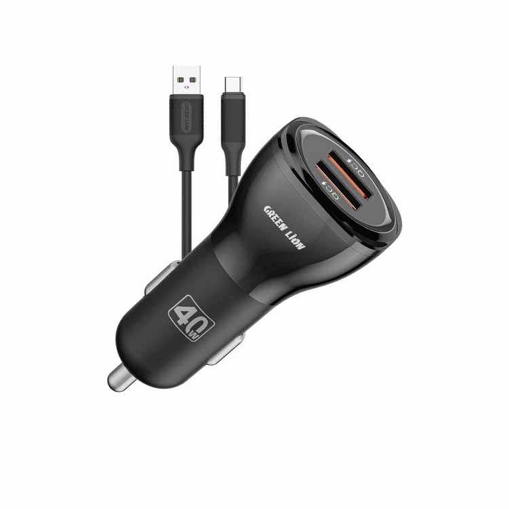 Green Lion Dual Port Car Charger 50W (PD 30W + QC 20W) USB-C to USB-C Cable 1M - Black