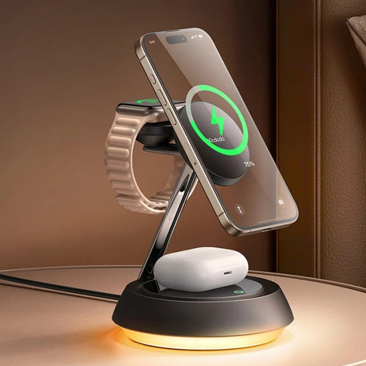 Mcdodo CH-4952 15 W Magnetic 3-in-1 Wireless Charging Station, Black, original view 3