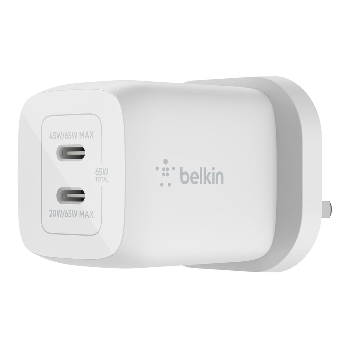 شاحن حائط Belkin BoostCharge Pro بمنفذي USB-C بقوة 65 واط - أبيض - WCH013myWH