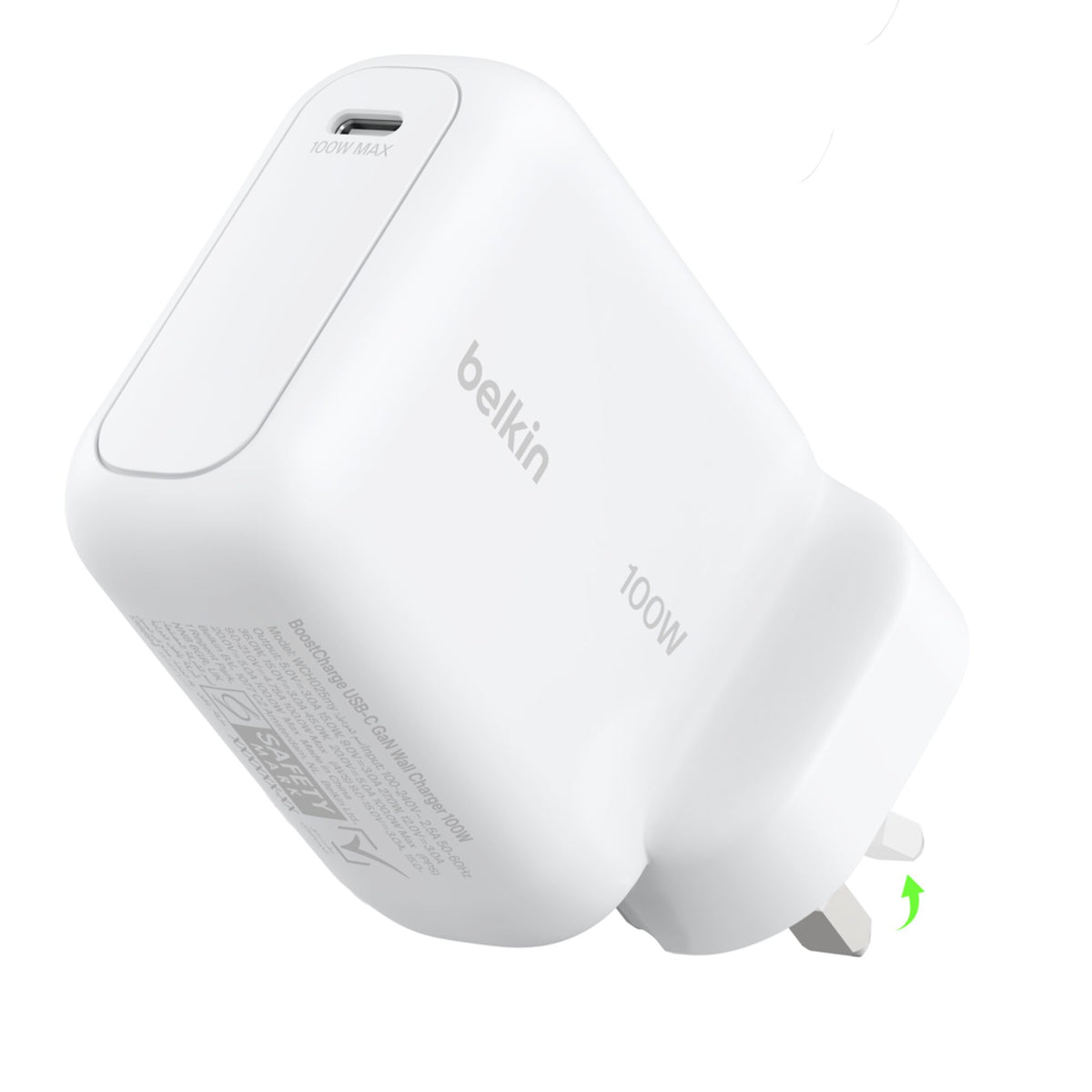 شاحن حائط Belkin BoostCharge USB-C GaN بقوة 100 واط - أبيض - WCH025myWH