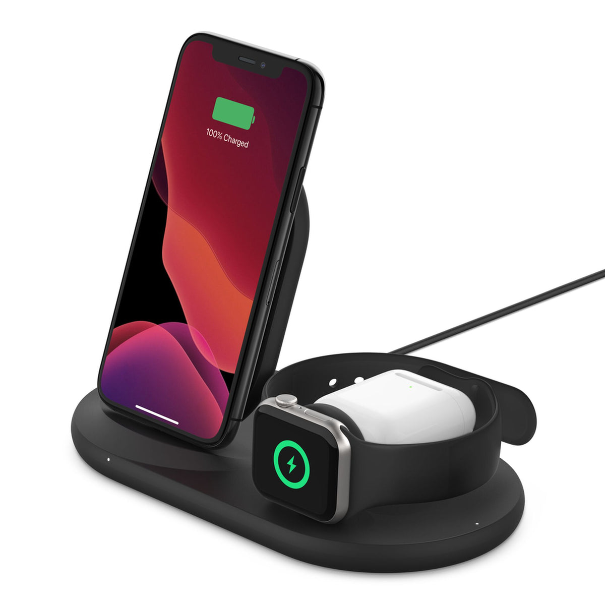شاحن لاسلكي Belkin BoostCharge 3 في 1 لآيفون وApple Watch وAirPods - أسود - WIZ001myBK