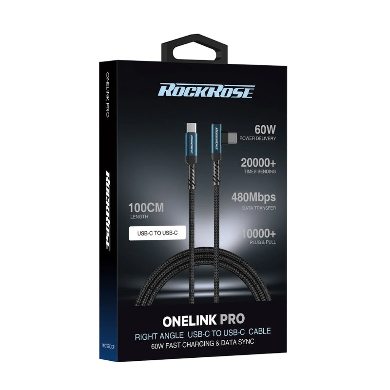 RockRose OneLink Pro RRCS21CCP Right-Angle USB-C Cable, 60W, 1m