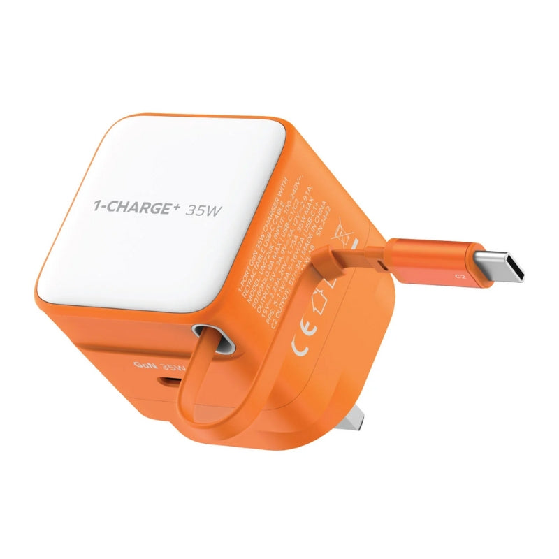 Momax UM72 35W GaN Charger with Retractable USB-C Cable and USB-C Port