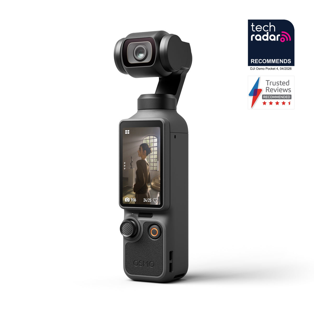 DJI Osmo Pocket 4 منظر مائل مع الشاشة بوضع عمودي