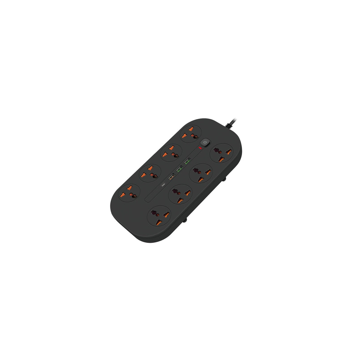 Porodo Blue 8 AC Power Socket with USB-C and USB-A - Black