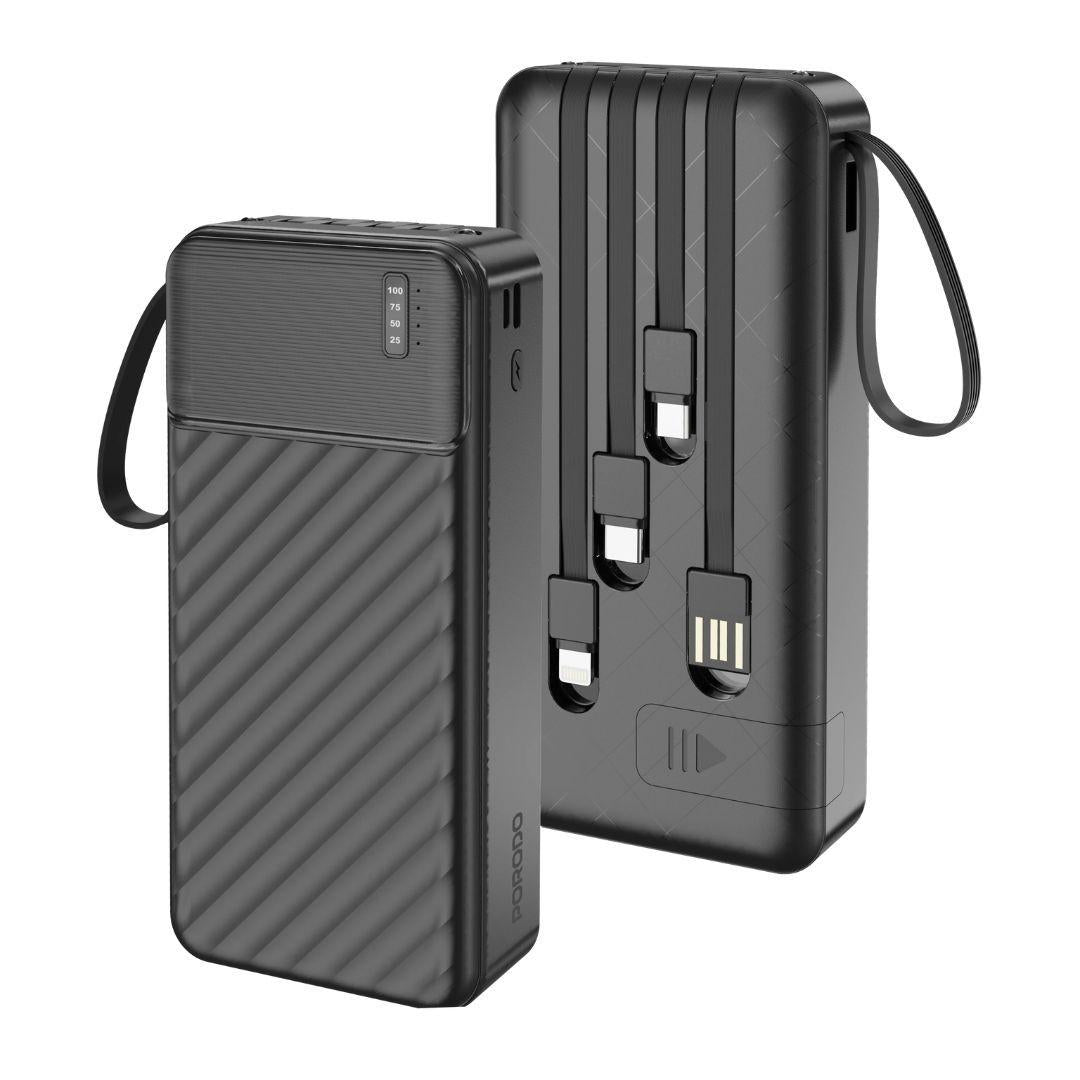Porodo Piano 20000mAh Power Bank with 4 Built-in Cables - Black