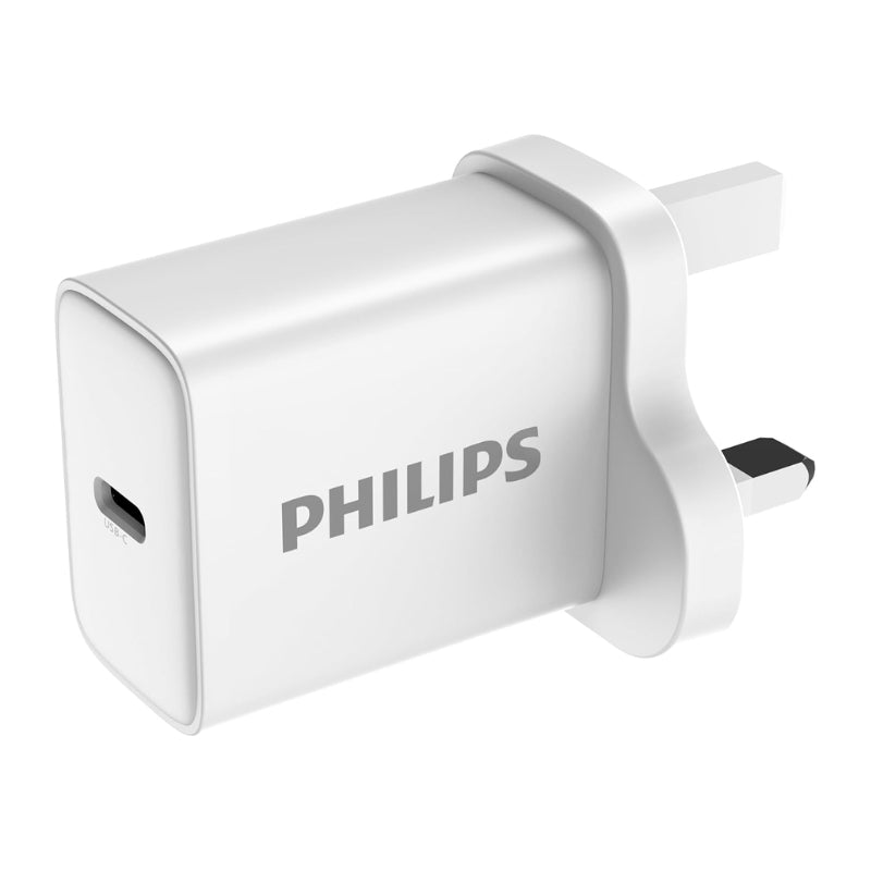 شاحن Philips DLP5312CW/05، USB-C PD 30W، قابس بريطاني، أبيض | Philips DLP5312CW/05 30W USB-C PD UK Charger, White — Default Title