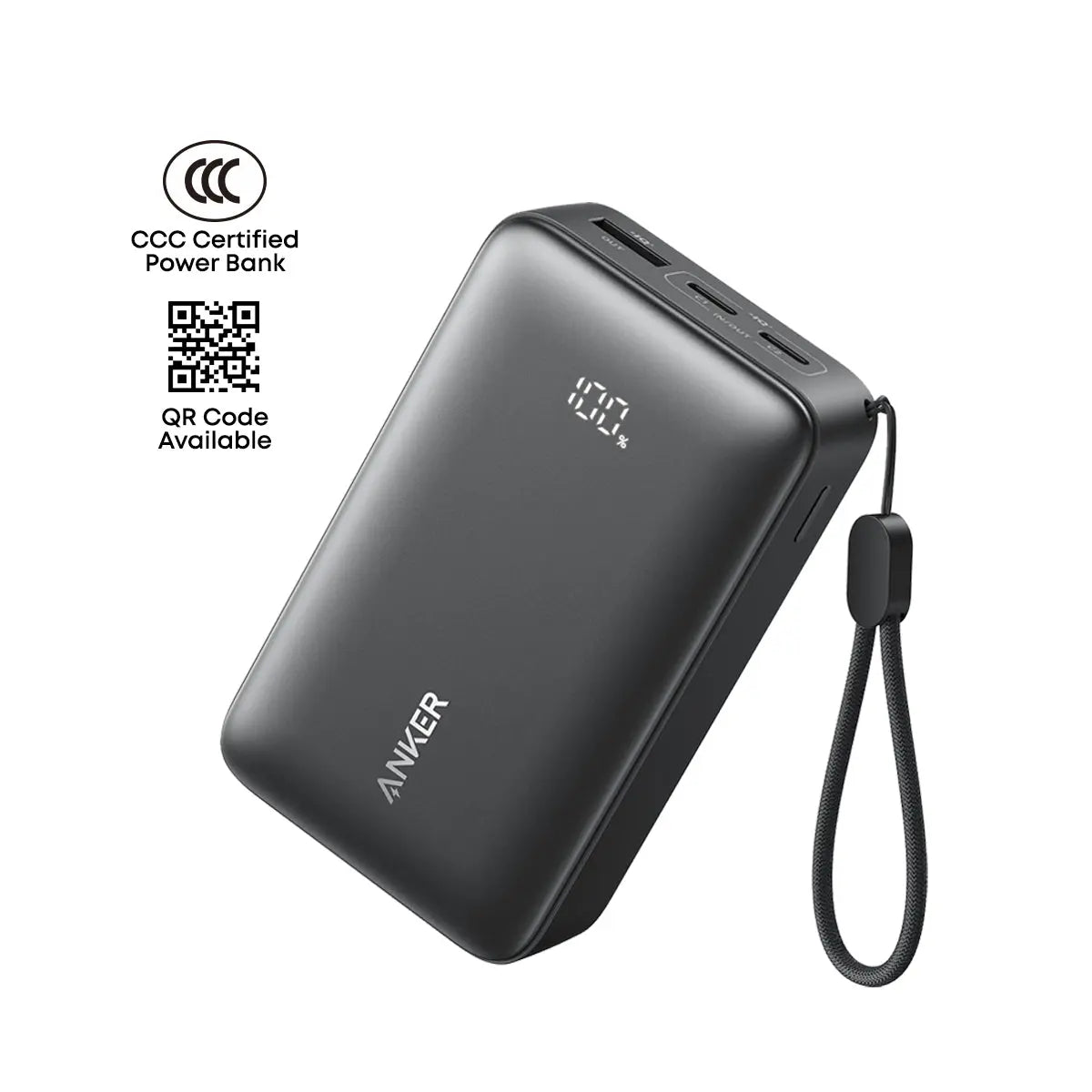 باور بانك Anker Zolo بسعة 10000 مللي أمبير وقوة 30 واط - أسود - أسود - A110JH11