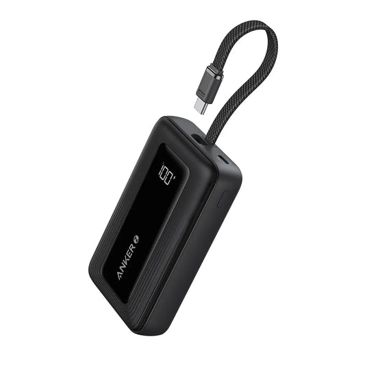 باور بانك Anker Zolo بسعة 10000 مللي أمبير وقوة 30 واط مع كابل USB-C مدمج - أسود - A1688H11