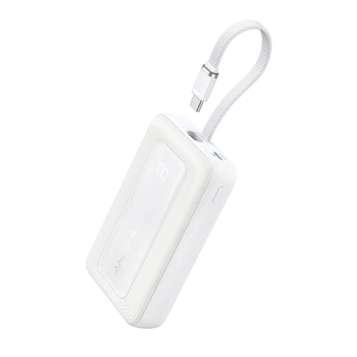 باور بانك Anker Zolo بسعة 10000 مللي أمبير وقوة 30 واط مع كابل USB-C مدمج - أبيض - A1688H21