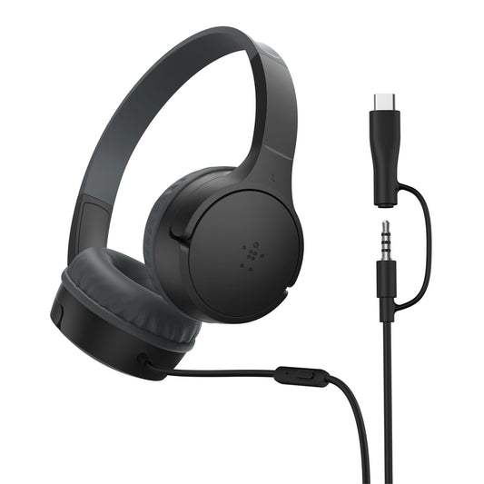 سماعات أطفال Belkin SoundForm Mini السلكية مع محول USB-C - أسود - AUD010hqBK