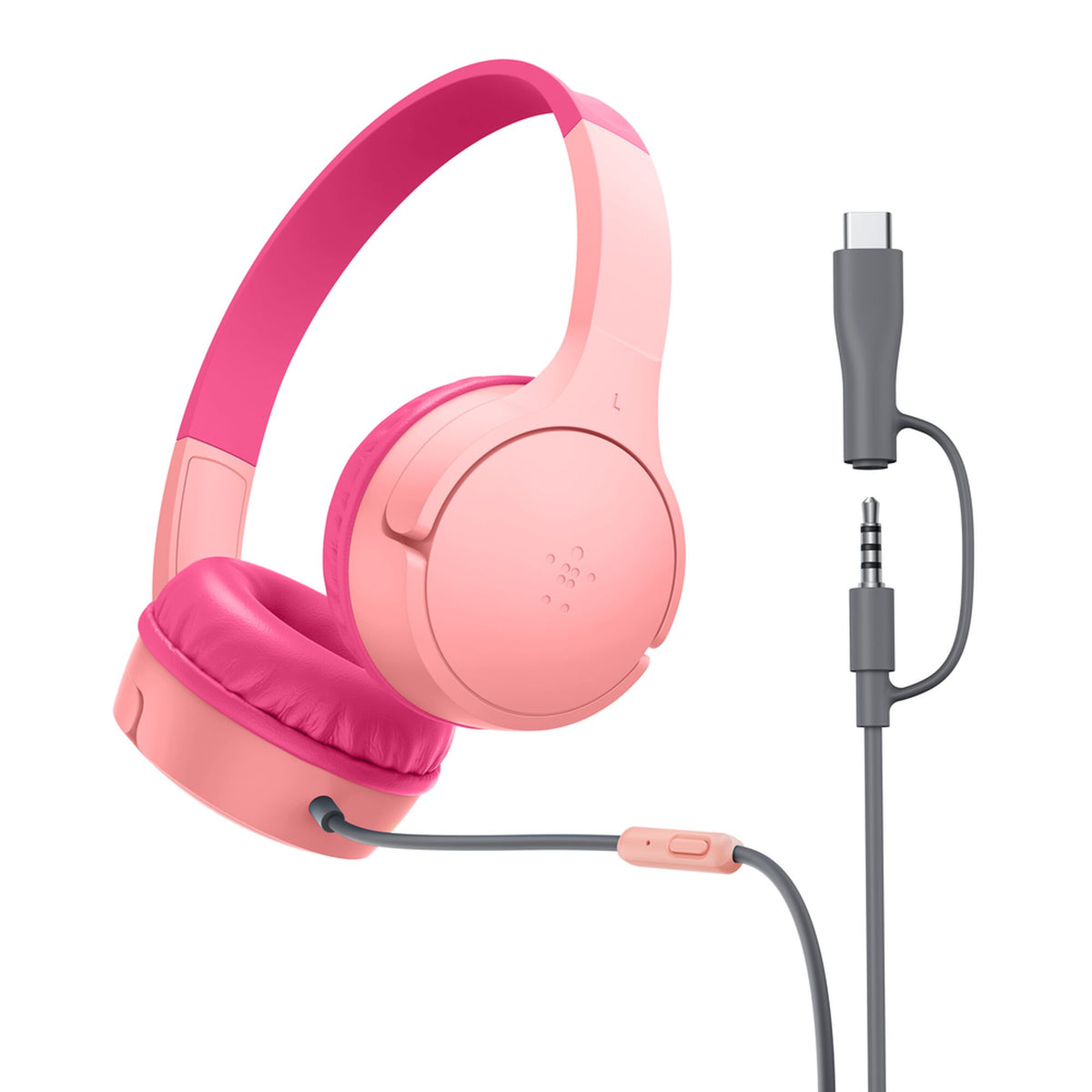سماعات أطفال Belkin SoundForm Mini السلكية مع محول USB-C - وردي - AUD010hqPK