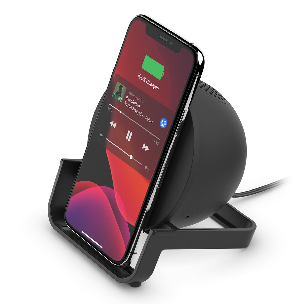 مكبر صوت بلوتوث وشاحن لاسلكي Belkin 2 في 1 - أسود - AUF001myBK