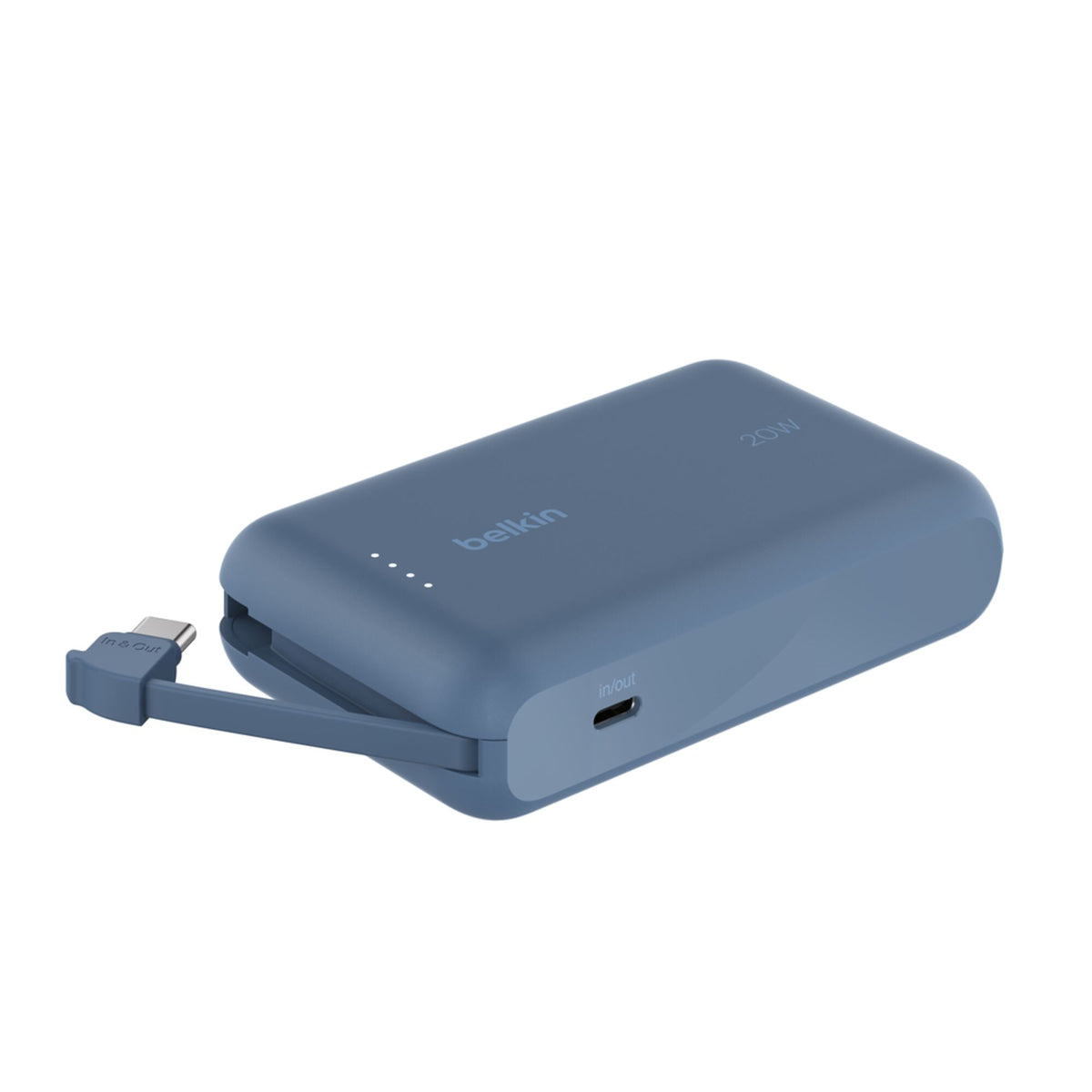 باور بانك Belkin BoostCharge بسعة 10000 مللي أمبير وقوة 20 واط مع كابل مدمج - أزرق - BPB021hqBL