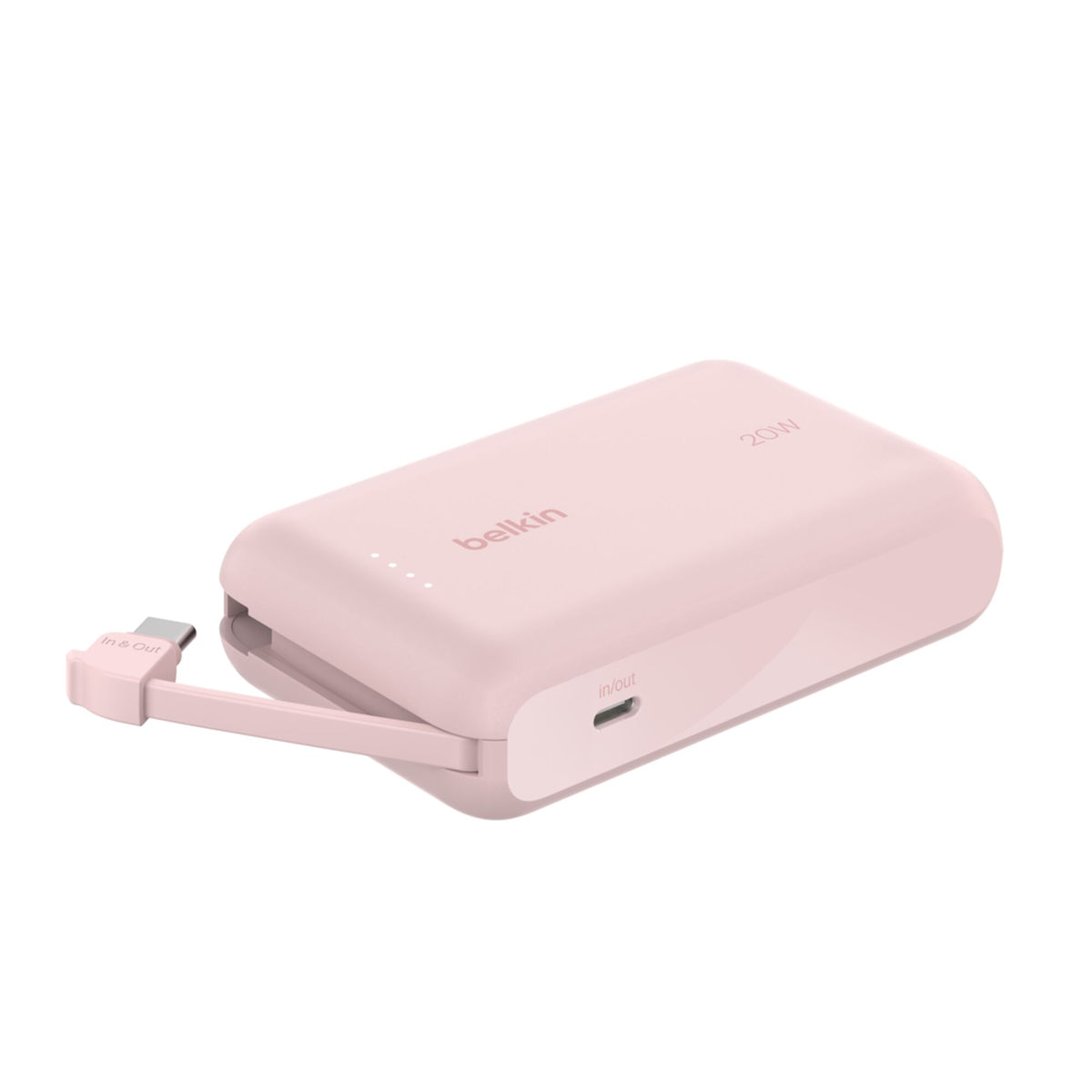 باور بانك Belkin BoostCharge بسعة 10000 مللي أمبير وقوة 20 واط مع كابل مدمج - وردي - BPB021hqPK