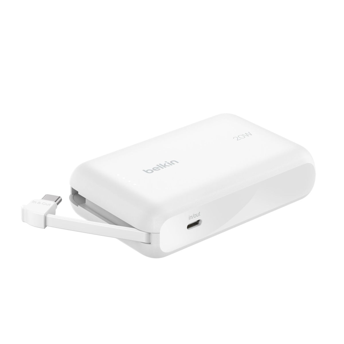 باور بانك Belkin BoostCharge بسعة 10000 مللي أمبير وقوة 20 واط مع كابل مدمج - أبيض - BPB021hqWH
