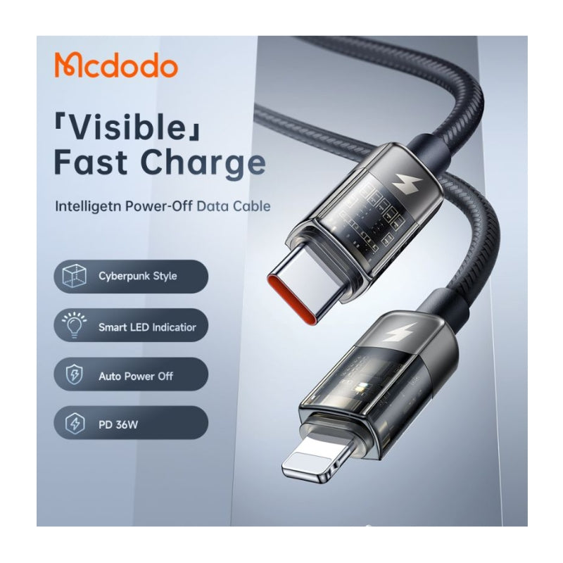 Mcdodo CA-316 USB-C to Lightning 36W Transparent Auto Power-Off Cable