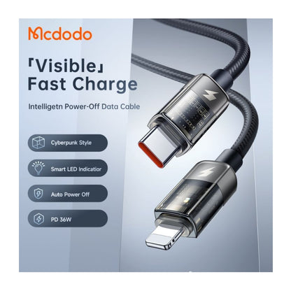 Mcdodo CA-316 USB-C to Lightning 36W Transparent Auto Power-Off Cable