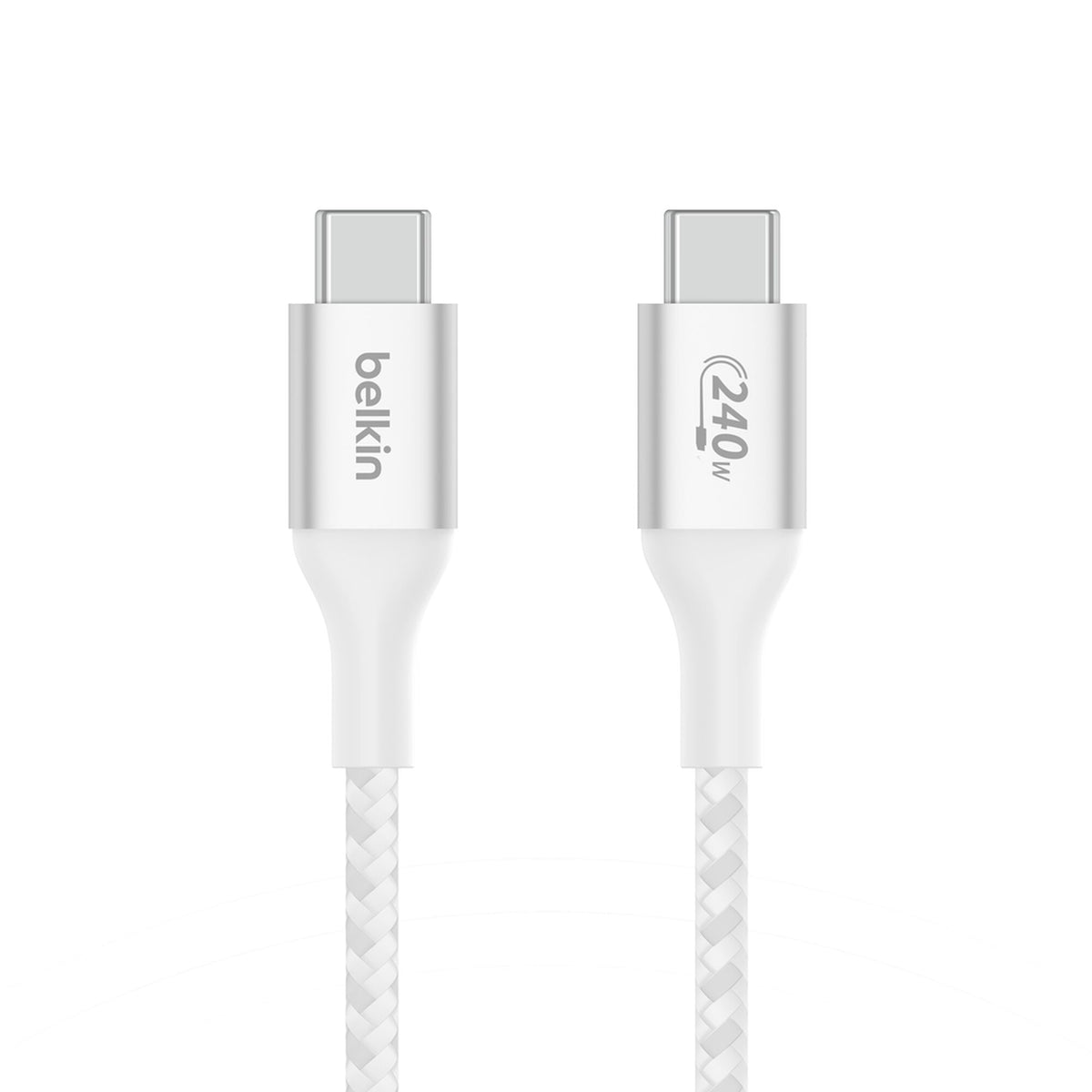 كابل Belkin BoostCharge مضفر USB-C إلى USB-C بقوة 240 واط - أبيض - 1 متر - CAB015bt1MWH