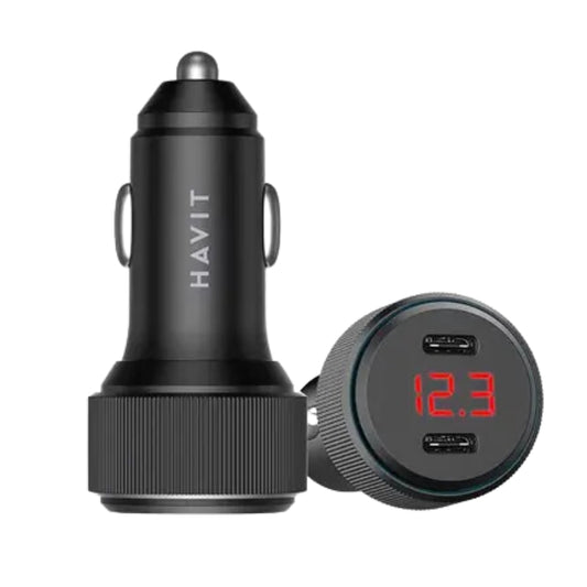 Havit CC2014 Dual USB-C Digital Display Car Charger, 60 W