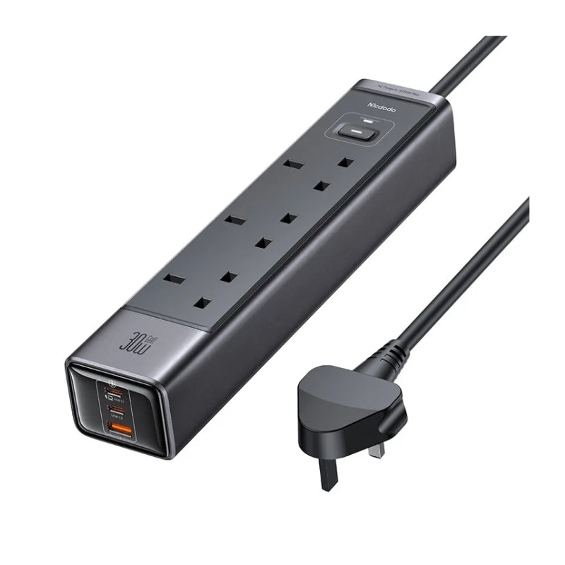 Mcdodo CH-0600 3-Outlet UK Power Strip with 30 W GaN USB Charging, Black, original view 1
