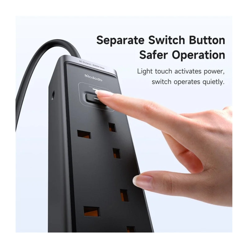 Mcdodo CH-0600 3-Outlet UK Power Strip with 30 W GaN USB Charging, Black, original view 5