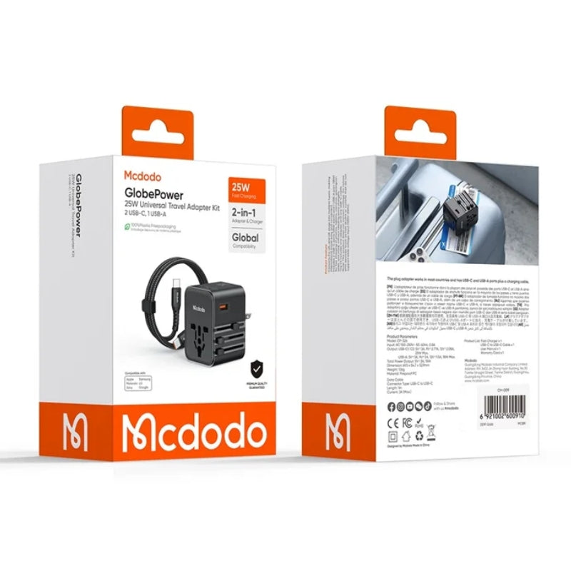 Mcdodo CP-3260 25 W Travel Adapter, 2 USB-C + 1 USB-A, USB-C Cable, Black, original view 2