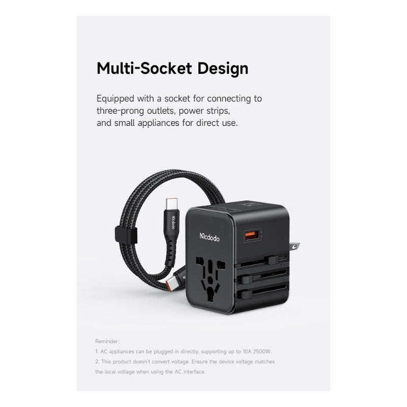 Mcdodo CP-3260 25 W Travel Adapter, 2 USB-C + 1 USB-A, USB-C Cable, Black, original view 4