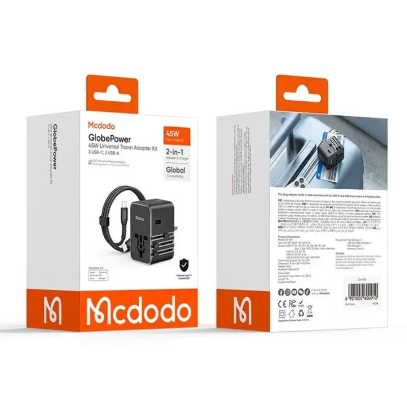 Mcdodo CP-3270 45 W Travel Adapter, 3 USB-C + 2 USB-A, USB-C Cable, Black, original view 2