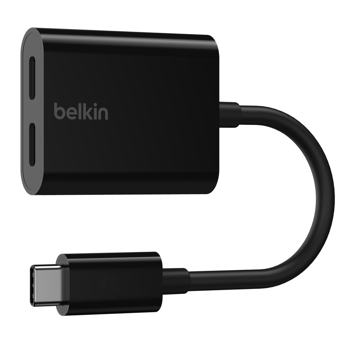 محول Belkin CONNECT للصوت والشحن بمنفذي USB-C بقوة 60 واط - أسود - F7U081btBLK
