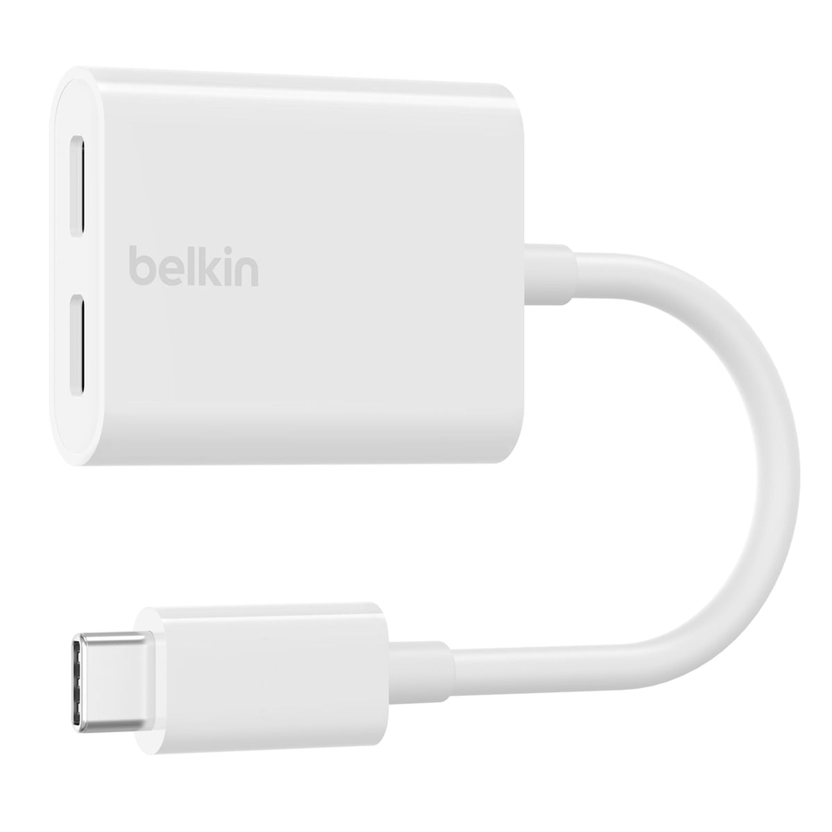 محول Belkin CONNECT للصوت والشحن بمنفذي USB-C بقوة 60 واط - أبيض - F7U081btWH