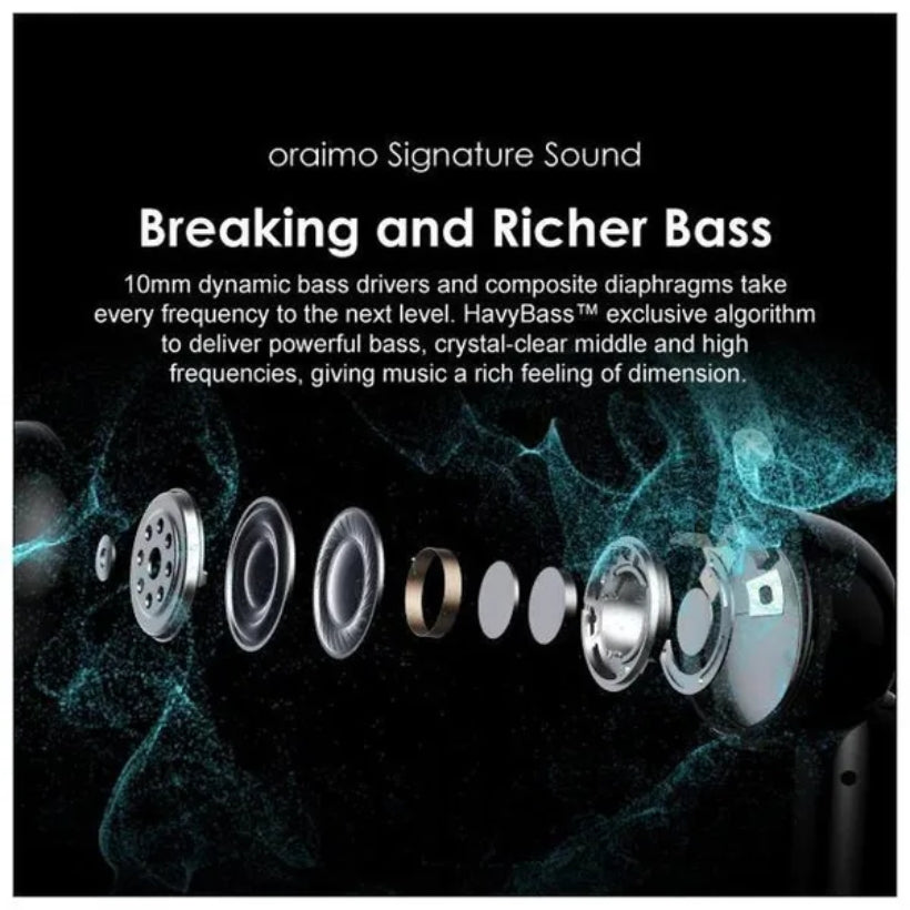 Oraimo FreePods 4 OEB-E105D ANC True Wireless Earbuds, Black, original view 3