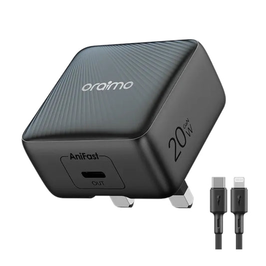 Oraimo PowerCube 20 Chic 20W GaN Charger Kit with USB-C to Lightning Cable – Black, UK - view 1