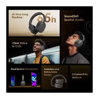 Oraimo BoomPop Lite OHP-317 Over-Ear Wireless Headphones, Black, original view 2