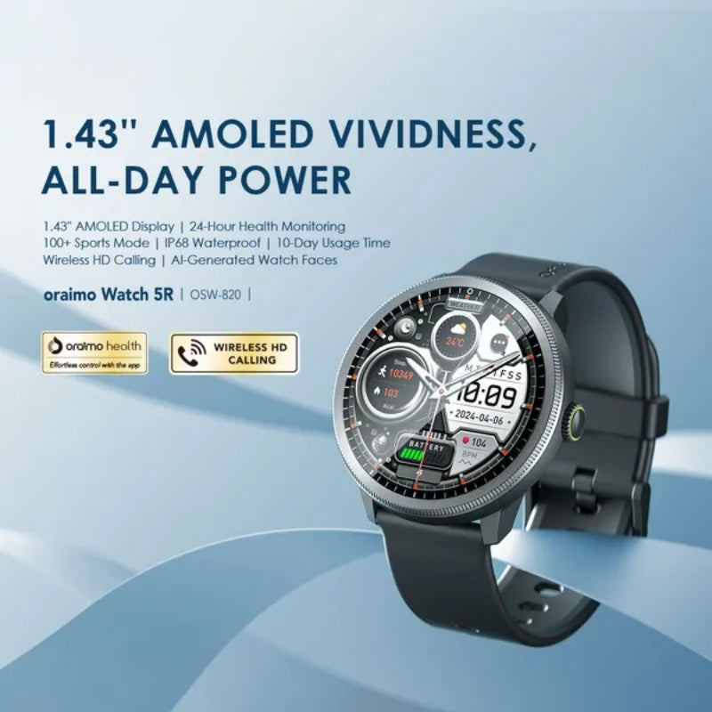 Oraimo Watch 5R OSW-820 AMOLED Smart Watch, Black - Black