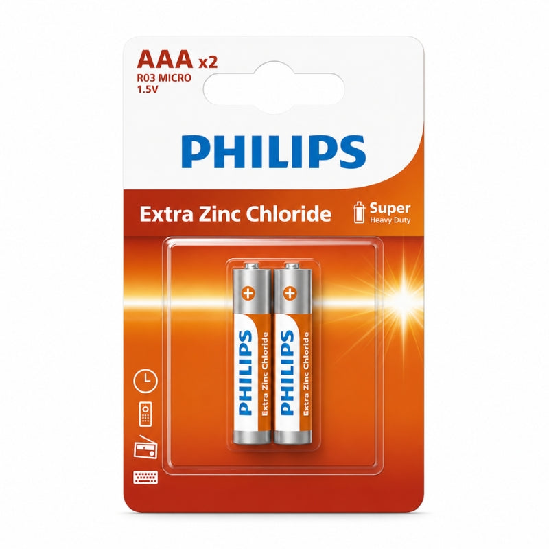Philips Extra Zinc Chloride 1.5V Batteries, AA or AAA, 2, 4 or 8-Pack