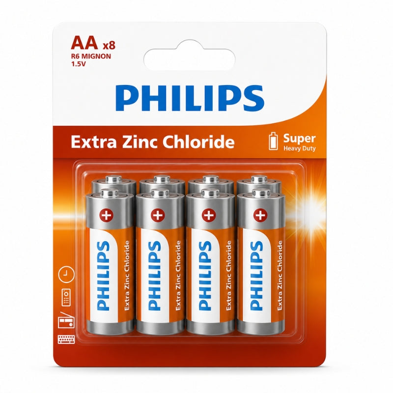 Philips Extra Zinc Chloride 1.5V Batteries, AA or AAA, 2, 4 or 8-Pack