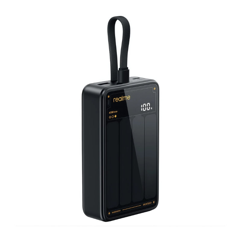Realme RMC2501 20000 mAh 45 W USB-C Cable Power Bank, Black - Obsidian Black