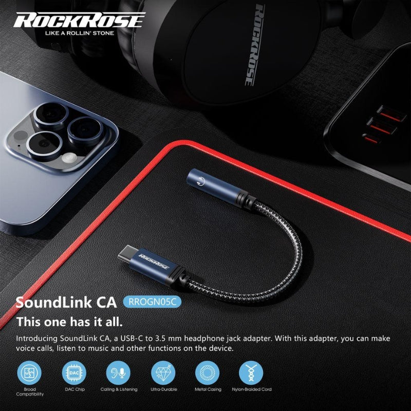 RockRose SoundLink CA USB-C to 3.5mm Audio Adapter with DAC, 10cm - view 2