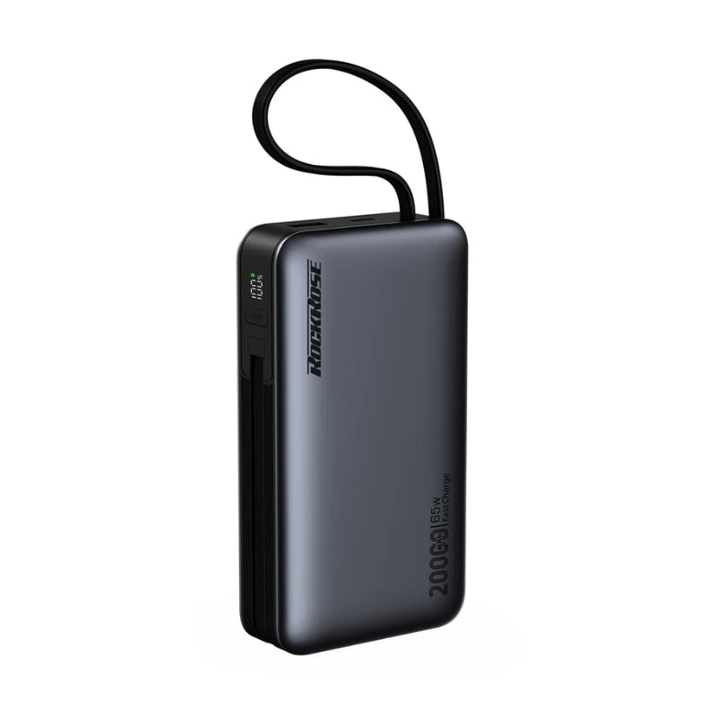 RockRose Powerlink G65 RRPB62 20000 mAh Power Bank with Built-in Cables - Black