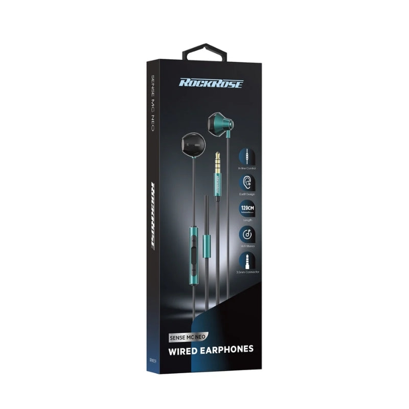 RockRose Sense MC Neo RRWE39 3.5 mm Wired Earphones, Black original branded packaging