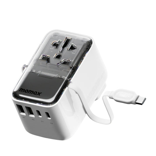 Momax UA21W 35 W Travel Adapter with 4 USB Ports and Retractable USB-C Cable, White, original view 1