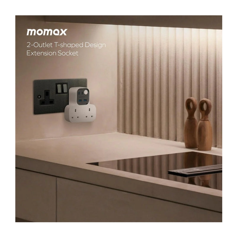 Momax US17UKW T-Shaped 2-Socket UK Power Adapter with 4 USB Ports, White, original view 2
