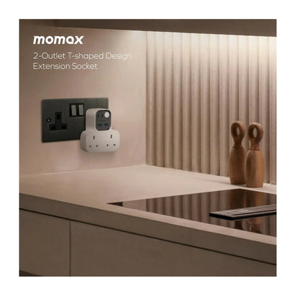 Momax US17UKW T-Shaped 2-Socket UK Power Adapter with 4 USB Ports, White, original view 2