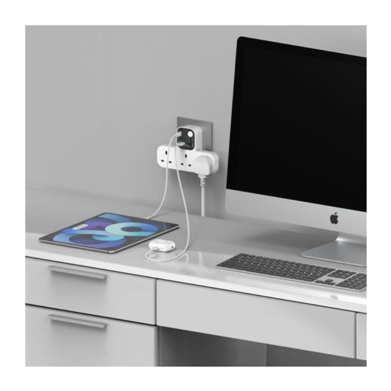 Momax US19UKW T-Shaped 3-Socket UK Power Adapter with 4 USB Ports, White, original view 2