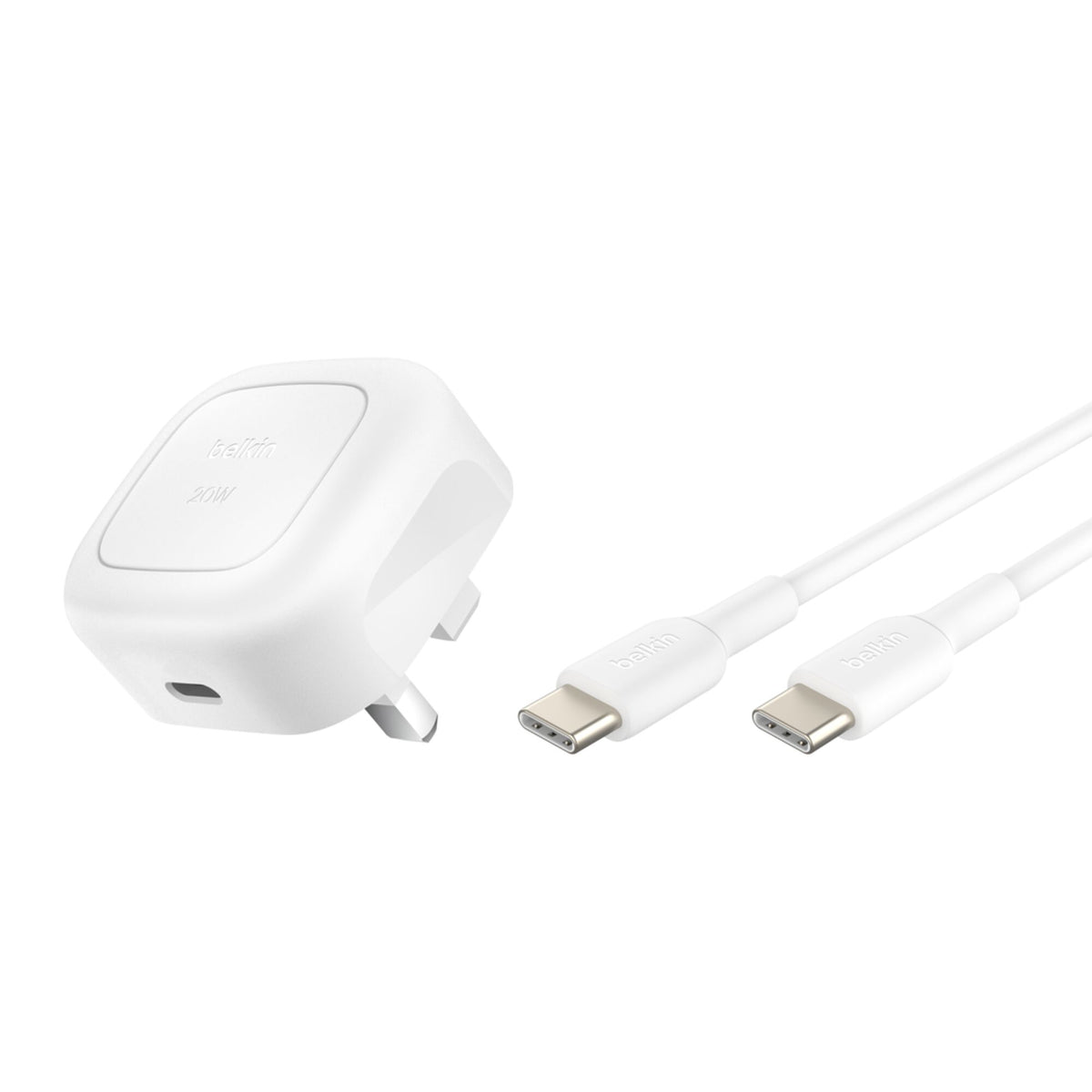شاحن Belkin BoostCharge CUBIC USB-C بقوة 20 واط - أبيض - مع كابل 1 متر - WCA009my1MWH-B6