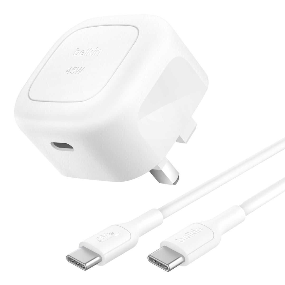 شاحن Belkin BoostCharge CUBIC USB-C بقوة 45 واط - أبيض - مع كابل 1 متر - WCA013my1MWH-B6