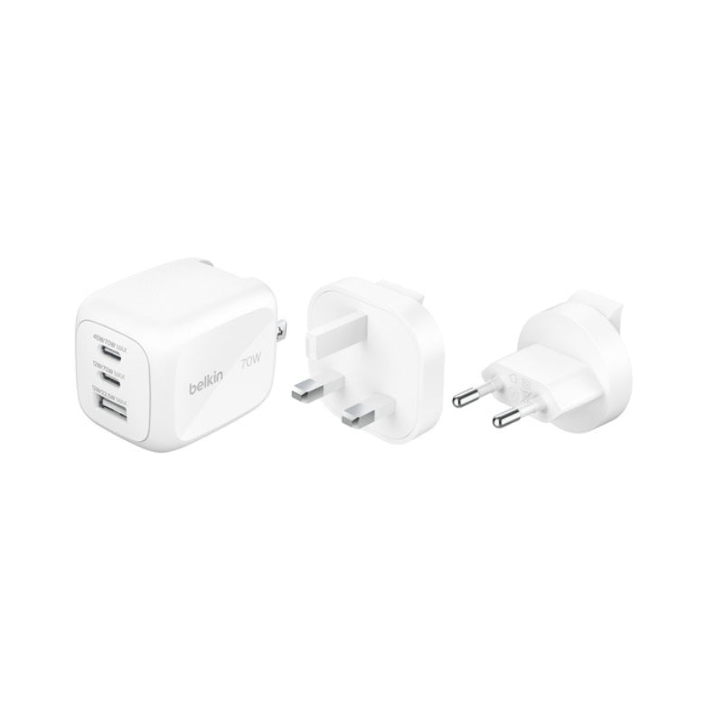 Belkin BoostCharge Pro WCH018hqWH 70 W GaN Charger with Travel Adapters, White, original view 1