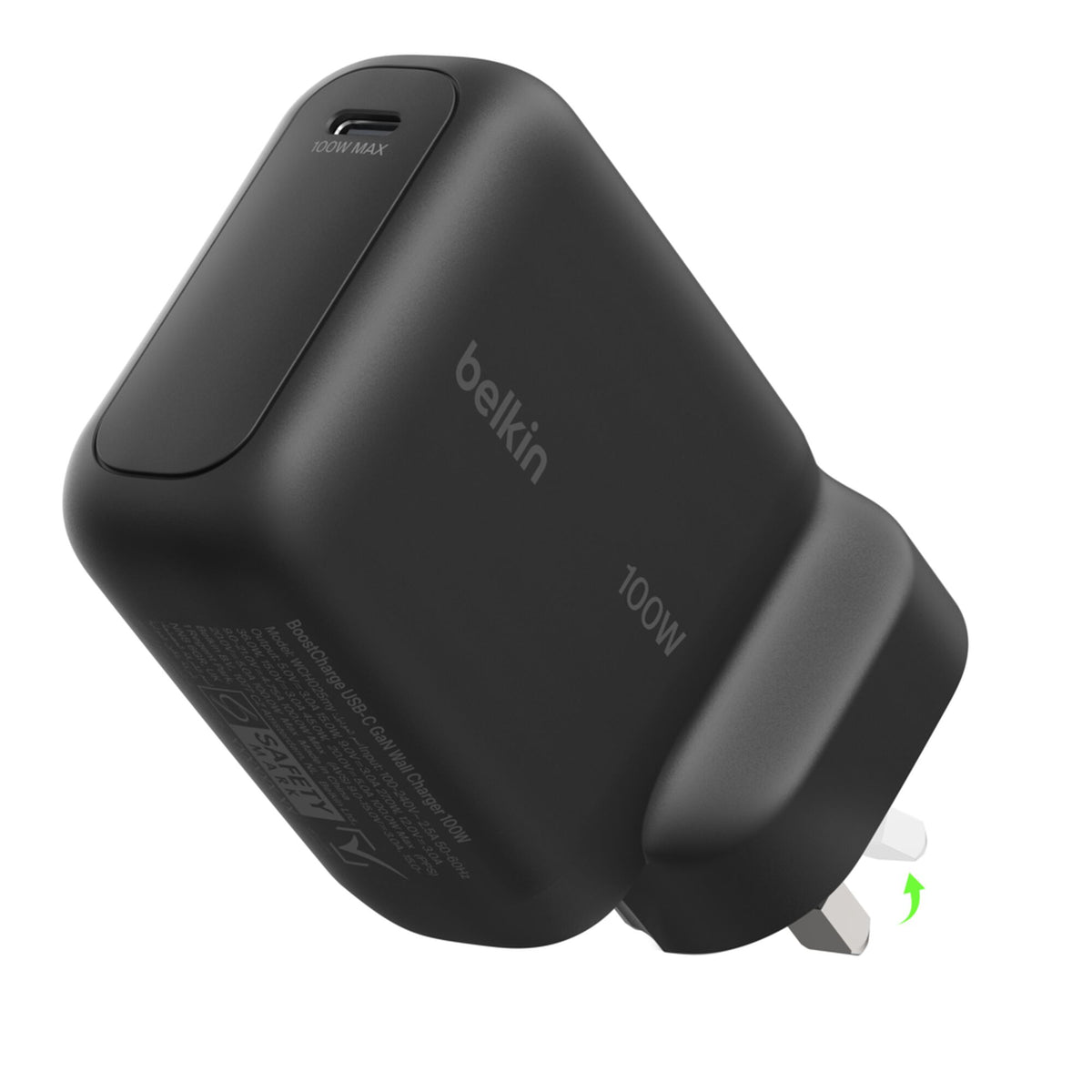 شاحن حائط Belkin BoostCharge USB-C GaN بقوة 100 واط - أسود - WCH025myBK