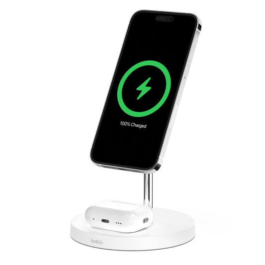 حامل شحن لاسلكي Belkin MagSafe ‏2 في 1 - أبيض - WIZ010myWH